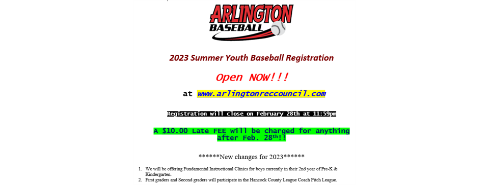 2023 Summer Baseball Registration is now live!!!!